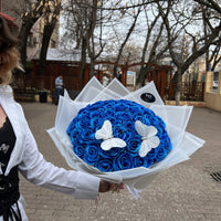 Buchet Trandafiri Premium Cu Sclipici Albastru