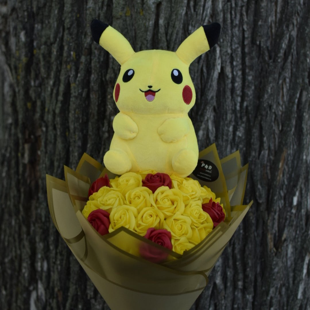 Buchet trandafiri cu Pikachu