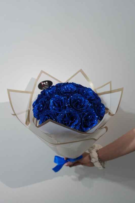 Buchet Trandafiri Royal Cu Sclipici Premium Albaștri