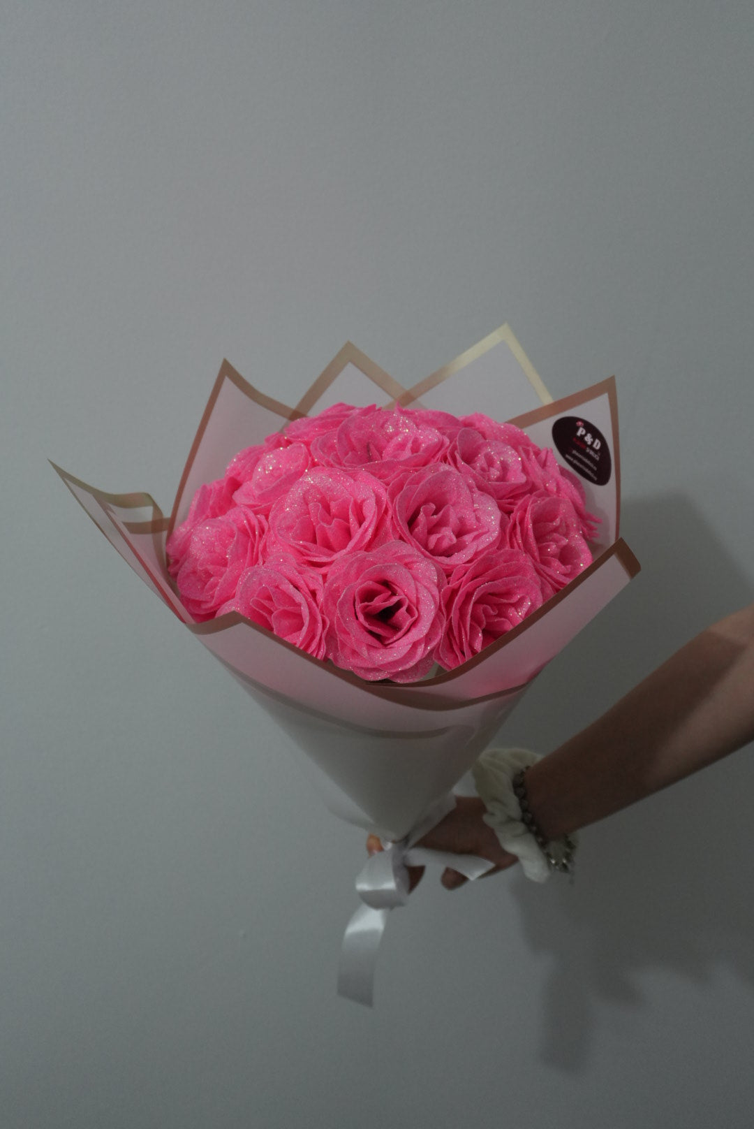 Buchet Trandafiri Royal Cu Sclipici Premium Roz