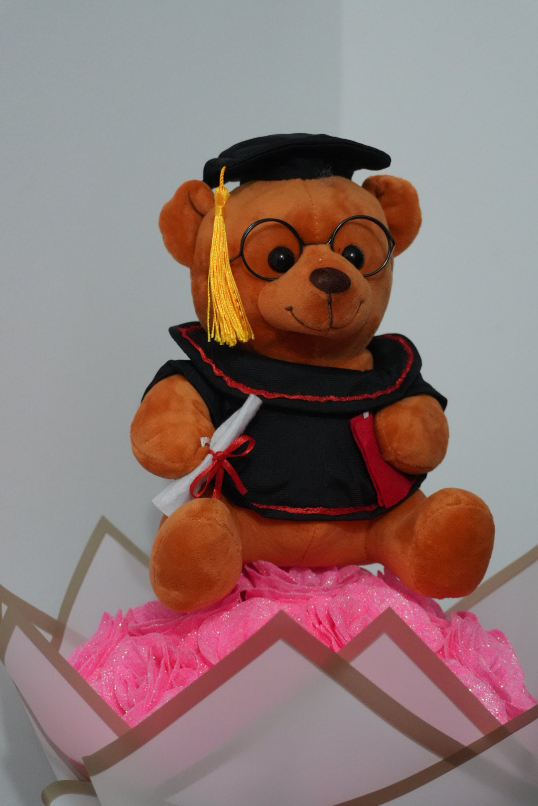 🎓 Buchet Trandafiri Premium cu Sclipici și Ursuleț Absolvire