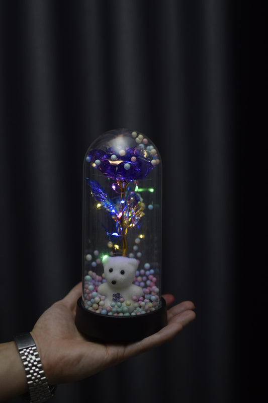 Trandafir Premium în Cupolă cu LED – Cadou Elegant și Special