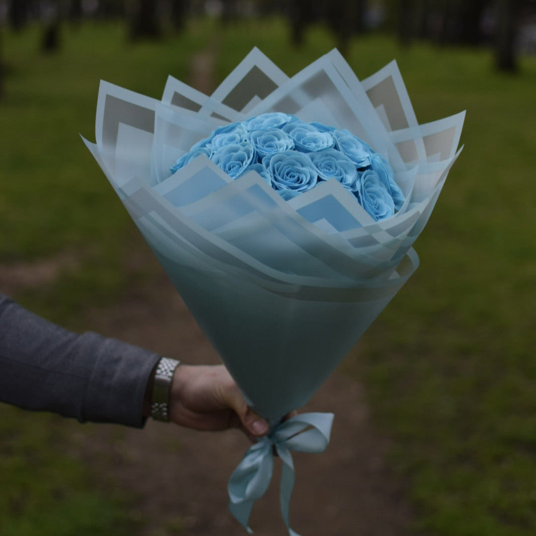 Buchet 21 Trandafiri Premium Albastru Royal