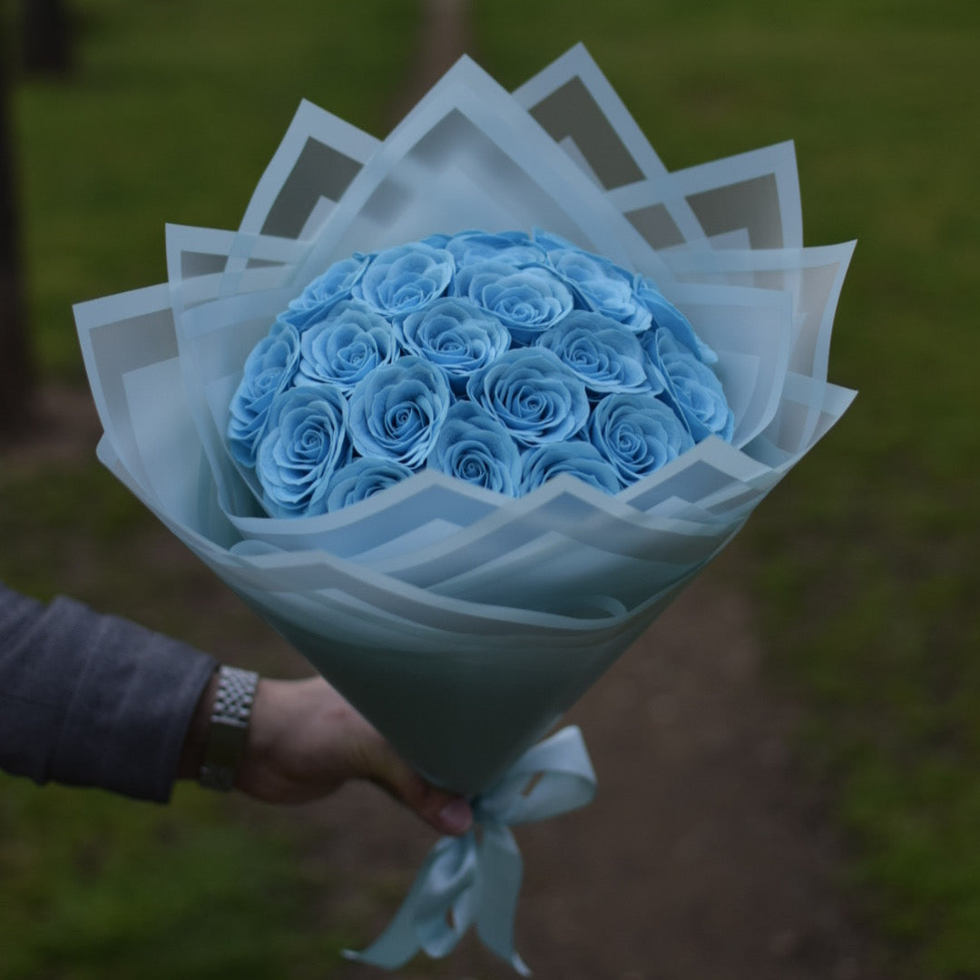 Buchet 21 Trandafiri Premium Albastru Royal