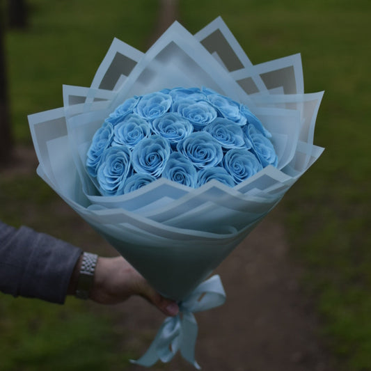 Buchet 21 Trandafiri Premium Albastru Royal